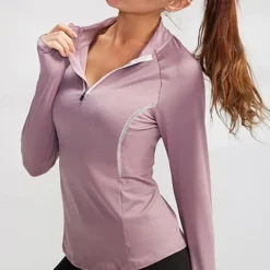 Women's Running T-Shirt Zipper Long Sleeve Zip Top Casual Athleisure Fall Breathable Quick Dry Soft Gym Workout Running Walking Sportswear Activewear Solid Colored Black Pink Burgundy