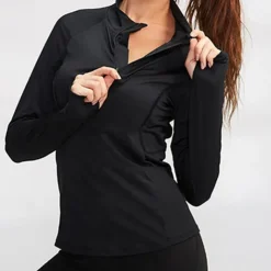 Women's Running T-Shirt Zipper Long Sleeve Zip Top Casual Athleisure Fall Breathable Quick Dry Soft Gym Workout Running Walking Sportswear Activewear Solid Colored Black Pink Burgundy