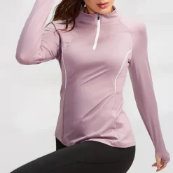 Women's Running T-Shirt Zipper Long Sleeve Zip Top Casual Athleisure Fall Breathable Quick Dry Soft Gym Workout Running Walking Sportswear Activewear Solid Colored Black Pink Burgundy