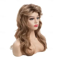 Womens 80s Blonde Wig Long Layered Blonde Wigs with Bangs 80s Vintage Cosplay Costume Disco Hair Wig Carnival Party Wigs Halloween Wigs
