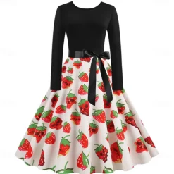 Women's 1950s Flare Dress Swing Dress Sugar Skull Pumpkin Adults' Cocktail Dress Retro Vintage Long Sleeves