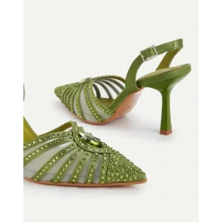 Women's 1920s Gatsby-Inspired Green Rhinestone High Heels – Art Deco Mesh Slingback Party Shoes for Cocktail or Retro Events