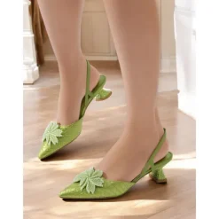 Women's 1920s Gatsby-Inspired Green Rhinestone High Heels – Art Deco Mesh Slingback Party Shoes for Cocktail or Retro Events