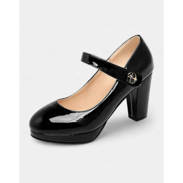 Women's 1950s Lilac Mary Jane Pumps - Glossy Chunky Heel Dress Shoes with Adjustable Strap for Retro-Inspired Outfits, Tea Parties, and Office Wear