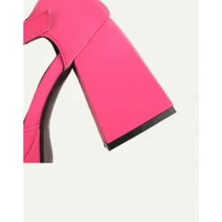 Women's 1980s Pink Platform Heels with Square Toe and Ankle Strap – Bold and Stylish Footwear for Parties, Night Outs, and Trendy Events