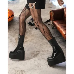 Women's 1980s Red Patent Platform Wedge Go-Go Boots – Retro Shiny Ankle Boots for Parties, Stage Shows, and Halloween Costumes