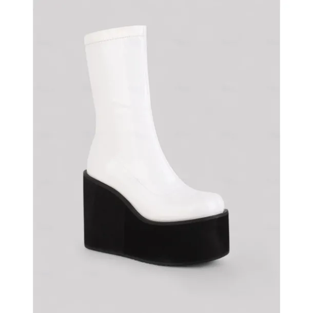 Women's 1980s Red Patent Platform Wedge Go-Go Boots – Retro Shiny Ankle Boots for Parties, Stage Shows, and Halloween Costumes