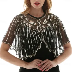 Women's 1920s Shawl Wraps Beaded Sequin Gatsby Cape Evening Bolero Flapper Cover Up Roaring 20s The Great Gatsby Party Evening