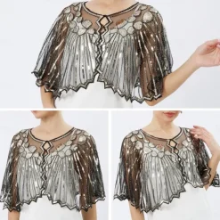 Women's 1920s Shawl Wraps Beaded Sequin Gatsby Cape Evening Bolero Flapper Cover Up Roaring 20s The Great Gatsby Party Evening