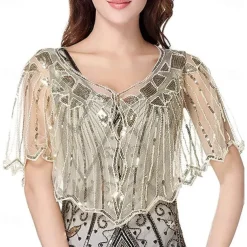 Women's 1920s Shawl Wraps Beaded Sequin Gatsby Cape Evening Bolero Flapper Cover Up Roaring 20s The Great Gatsby Party Evening