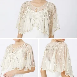 Women's 1920s Shawl Wraps Beaded Sequin Gatsby Cape Evening Bolero Flapper Cover Up Roaring 20s The Great Gatsby Party Evening