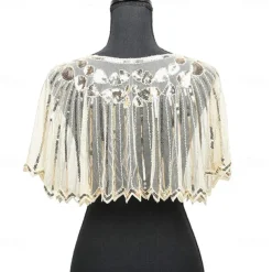 Women's 1920s Shawl Wraps Beaded Sequin Gatsby Cape Evening Bolero Flapper Cover Up Roaring 20s The Great Gatsby Party Evening