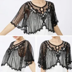 Women's 1920s Shawl Wraps Beaded Sequin Gatsby Cape Evening Bolero Flapper Cover Up Roaring 20s The Great Gatsby Party Evening
