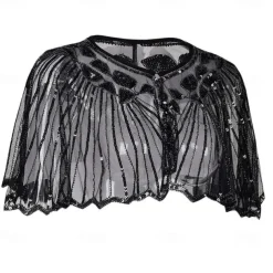 Women's 1920s Shawl Wraps Beaded Sequin Gatsby Cape Evening Bolero Flapper Cover Up Roaring 20s The Great Gatsby Party Evening
