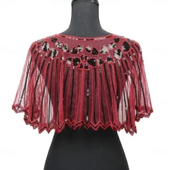 Women's 1920s Shawl Wraps Beaded Sequin Gatsby Cape Evening Bolero Flapper Cover Up Roaring 20s The Great Gatsby Party Evening