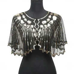 Women's 1920s Shawl Wraps Beaded Sequin Gatsby Cape Evening Bolero Flapper Cover Up Roaring 20s The Great Gatsby Party Evening