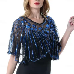 Women's 1920s Shawl Wraps Beaded Sequin Gatsby Cape Evening Bolero Flapper Cover Up Roaring 20s The Great Gatsby Party Evening