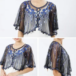 Women's 1920s Shawl Wraps Beaded Sequin Gatsby Cape Evening Bolero Flapper Cover Up Roaring 20s The Great Gatsby Party Evening
