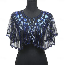 Women's 1920s Shawl Wraps Beaded Sequin Gatsby Cape Evening Bolero Flapper Cover Up Roaring 20s The Great Gatsby Party Evening