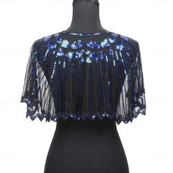 Women's 1920s Shawl Wraps Beaded Sequin Gatsby Cape Evening Bolero Flapper Cover Up Roaring 20s The Great Gatsby Party Evening