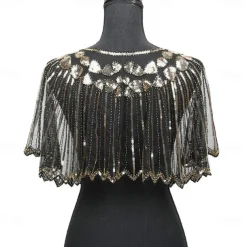 Women's 1920s Shawl Wraps Beaded Sequin Gatsby Cape Evening Bolero Flapper Cover Up Roaring 20s The Great Gatsby Party Evening