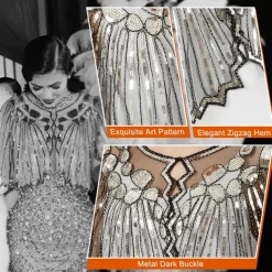 Women's 1920s Shawl Wraps Beaded Sequin Gatsby Cape Evening Bolero Flapper Cover Up Roaring 20s The Great Gatsby Party Evening