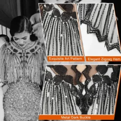 Women's 1920s Shawl Wraps Beaded Sequin Gatsby Cape Evening Bolero Flapper Cover Up Roaring 20s The Great Gatsby Party Evening