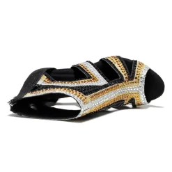 Women's Salsa Shoes Dance Boots Tango Shoes Performance Training Ankle Boots Heel Crystal / Rhinestone Sided Hollow Out Slim High Heel Peep Toe Zipper Lace-up Adults' Black / Gold