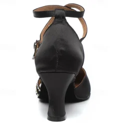 Women's Satin Ballroom Dance Shoes - Pink Rhinestone Heels with Ankle Strap for Salsa and Latin Dancing