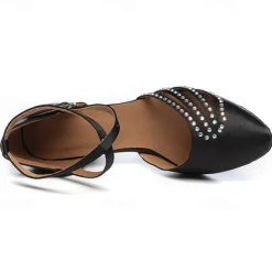 Women's Satin Ballroom Dance Shoes - Pink Rhinestone Heels with Ankle Strap for Salsa and Latin Dancing