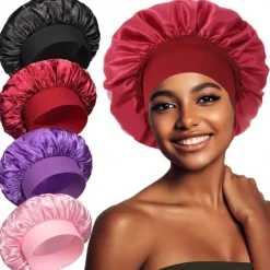 Women's Satin Bonnet Silk Curly Natural Long Hair Sleep Cap Night Extra Large Oversized Headbands