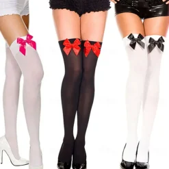 Women's Satin Bow Stockings Thigh High Stockings Hosiery Socks with Bow Knee Socks Stockings Oktoberfest Cosplay Party Girls Halloween Carnival Accessories