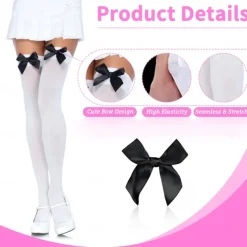 Women's Satin Bow Stockings Thigh High Stockings Hosiery Socks with Bow Knee Socks Stockings Oktoberfest Cosplay Party Girls Halloween Carnival Accessories
