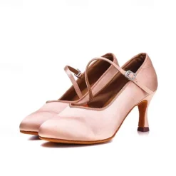 Women's Satin Dance Shoes with Adjustable Ankle Strap – Elegant Ballroom and Latin Dance Heels for Performances and Competitions