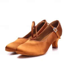 Women's Satin Dance Shoes with Adjustable Ankle Strap – Elegant Ballroom and Latin Dance Heels for Performances and Competitions