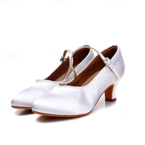 Women's Satin Dance Shoes with Adjustable Ankle Strap – Elegant Ballroom and Latin Dance Heels for Performances and Competitions