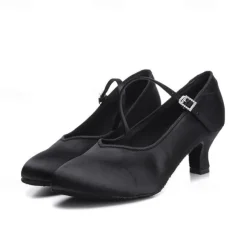 Women's Satin Dance Shoes with Adjustable Ankle Strap – Elegant Ballroom and Latin Dance Heels for Performances and Competitions