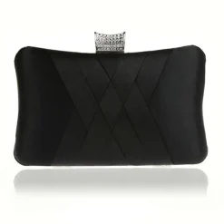 Women's Satin Evening Clutch Bag – Elegant Purple Purse with Rhinestone Clasp for Weddings, Parties & Formal Events