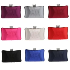 Women's Satin Evening Clutch Bag – Elegant Purple Purse with Rhinestone Clasp for Weddings, Parties & Formal Events