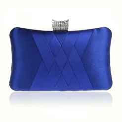 Women's Satin Evening Clutch Bag – Elegant Purple Purse with Rhinestone Clasp for Weddings, Parties & Formal Events