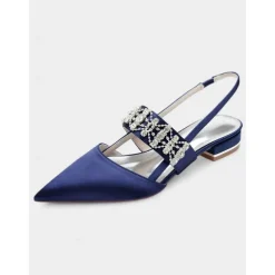 Women's Satin Slingback Flats with Rhinestone Embellished Straps – Elegant Pointed-Toe Low-Heel Shoes for Formal Events