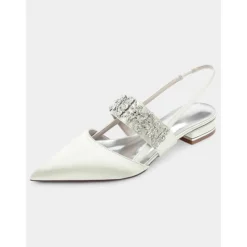 Women's Satin Slingback Flats with Rhinestone Embellished Straps – Elegant Pointed-Toe Low-Heel Shoes for Formal Events