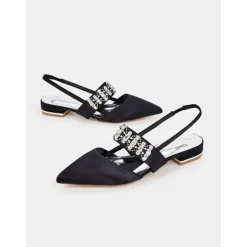 Women's Satin Slingback Flats with Rhinestone Embellished Straps – Elegant Pointed-Toe Low-Heel Shoes for Formal Events