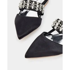 Women's Satin Slingback Flats with Rhinestone Embellished Straps – Elegant Pointed-Toe Low-Heel Shoes for Formal Events