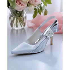 Women's Satin Slingback Peep-Toe Heels with Elegant Bow - Stylish Heels for Cocktail Parties and Evening Wear