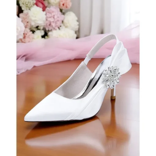 Women's Satin Slingback Peep-Toe Heels with Elegant Bow - Stylish Heels for Cocktail Parties and Evening Wear