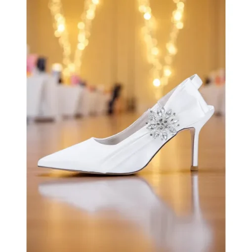 Women's Satin Slingback Peep-Toe Heels with Elegant Bow - Stylish Heels for Cocktail Parties and Evening Wear
