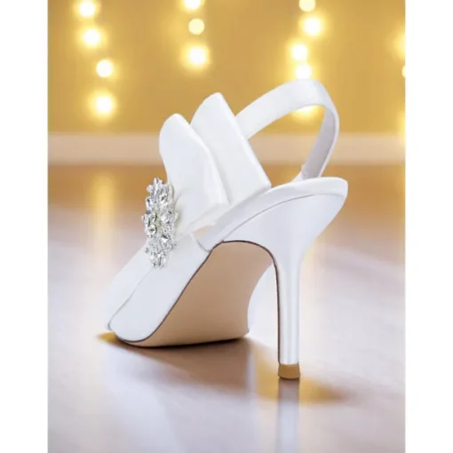 Women's Satin Slingback Peep-Toe Heels with Elegant Bow - Stylish Heels for Cocktail Parties and Evening Wear
