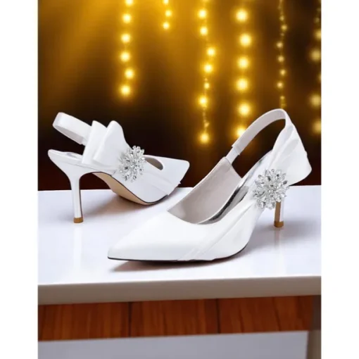 Women's Satin Slingback Peep-Toe Heels with Elegant Bow - Stylish Heels for Cocktail Parties and Evening Wear