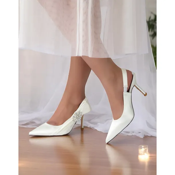Women's Satin Slingback Peep-Toe Heels with Elegant Bow - Stylish Heels for Cocktail Parties and Evening Wear